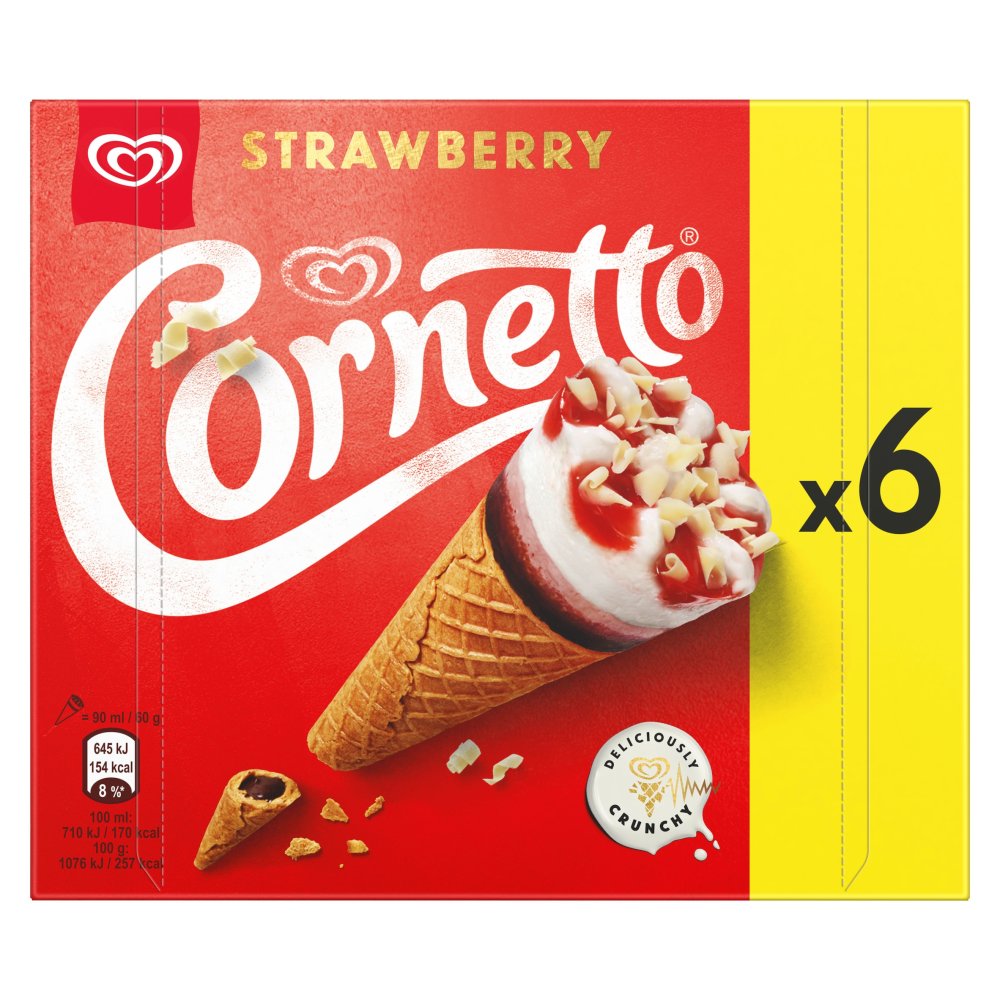 Cornetto Strawberry Ice Cream Cones 6 x 90ml