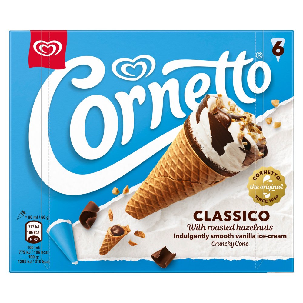 Cornetto Classico Ice Cream Cones 6 x 90ml