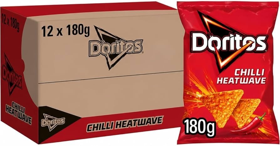 Doritos Chilli Heatwave Tortilla Chips Sharing Bag Crisps 180g x 12 Packs