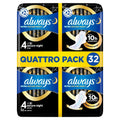 Always Ultra Secure Night Quattro Packs with Wings Size 4, Total 32 Pads