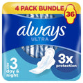 Always Ultra Size 3 Day & Night Pads With Wings,  36 Pads Total