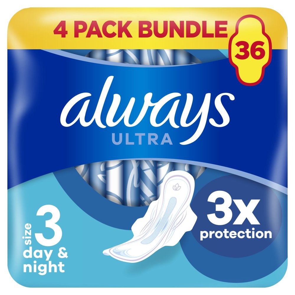 Always Ultra Size 3 Day & Night Pads With Wings,  36 Pads Total