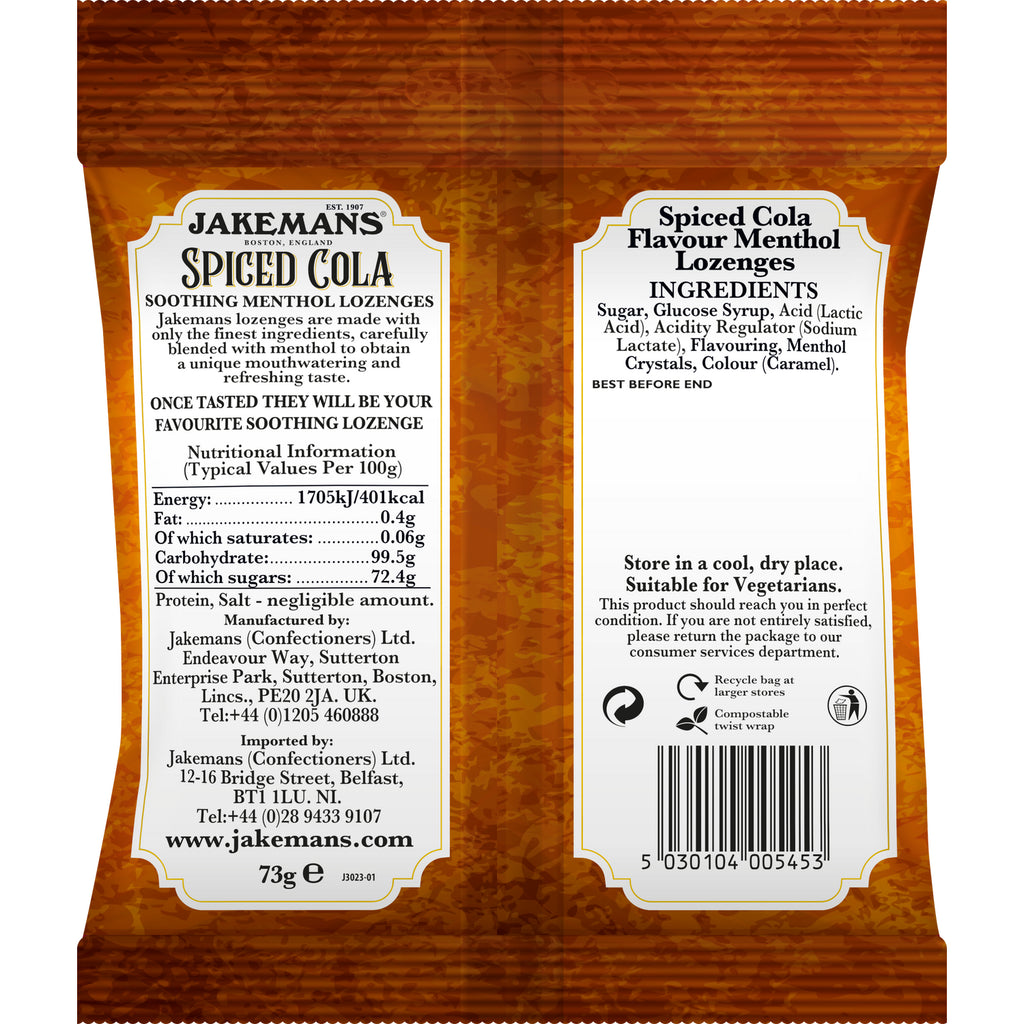 Jakemans Soothing Sweets Spiced Cola Lozenges 73g - 12 Packs