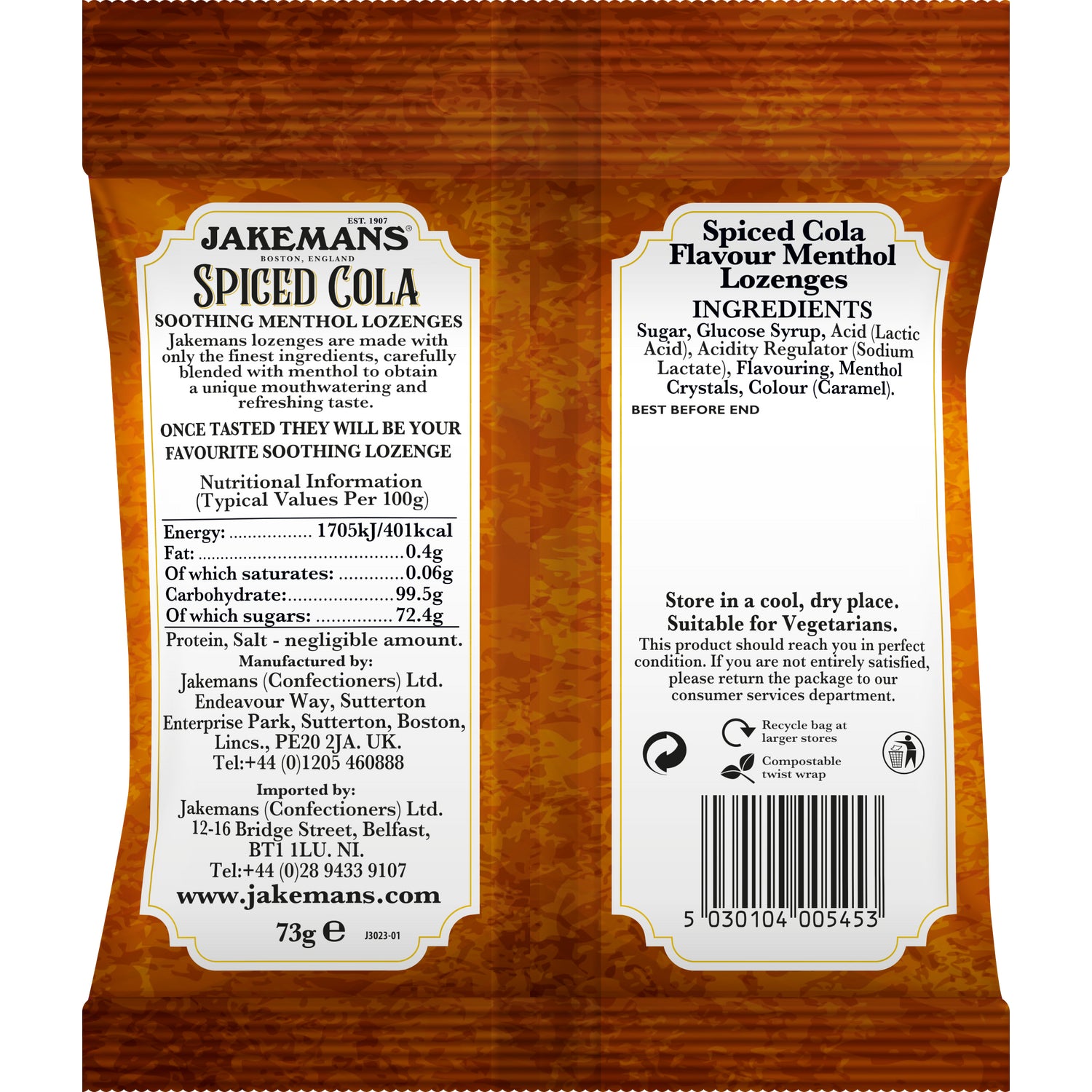 Jakemans Soothing Sweets Spiced Cola Lozenges 73g - 12 Packs